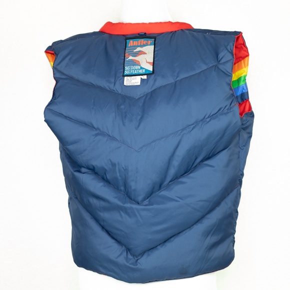 Vintage 70s Antler Rainbow Stripe Down Puffer Vest Size M - Picture 15 of 16